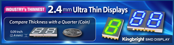 Kingbright Super Thin SMD Display 2.4mm Industry Thinnest